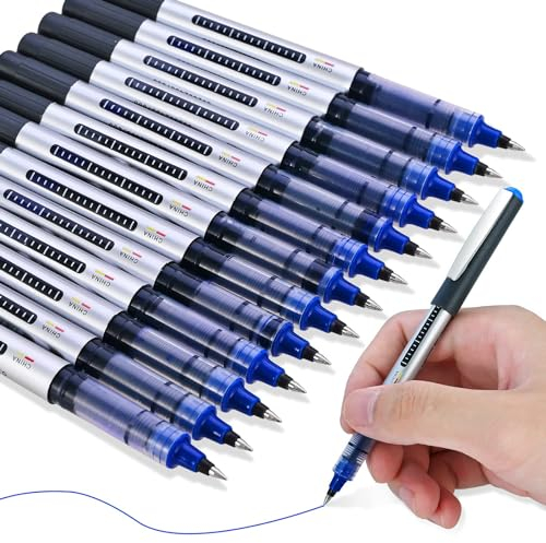 GOLDGE 13 PCS Rollerball Pens Blue Ink, 0.5MM Quick-Drying Ballpoint Blue Gel Pens Smooth Liquid Ink Rollerballs Pen Stationary Supplies for Home School Office