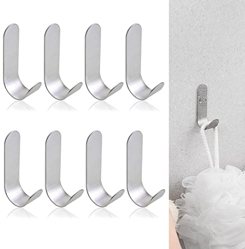 Dreamark Gancio Autoadesivo in Acciaio Inox. 8 pezzi Ganci Adesivi 3M,Ganci a Parete Senza Forare a Forma di J. Gancetti Autoadesivi Portasciugamani e Appendi Accappatoio per Bagno Cucina Porta.