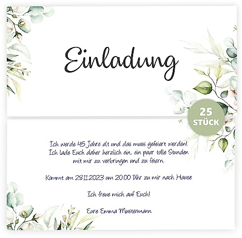 Kackspecht 25 Einladungskarten Einladung zur Hochzeit Taufe Einladung Geburtstag Kommunion klassisches Design DIN lang