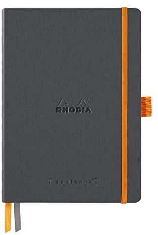 RHODIA 117814C - Carnet Souple Bullet Journal Goalbook Titane - A5 - Pointillés Dot|240 pages - Papier Clairefontaine Ivoire 90g - 2 Rubans, Fermeture Élastique - Couverture Simili Cuir