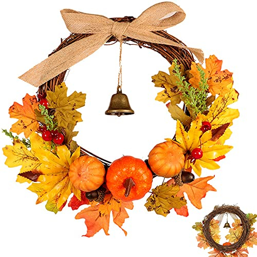 Corona Autunnale, Corona D'acero Artificiale, Ghirlande di Acero Zucca, Corona D'autunno Artificiale, per Ghirlande Natalizie di Halloween del Ringraziamento, Ringraziamento Decorazione, 30 cm