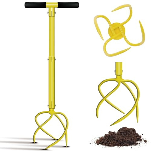 Evcitn Tiller Manual Giratorio, cultivador de Mano Ajustable en Altura, cultivador de Garras de jardín Resistente con Mango Largo, desgarrador de Suelo, aireador de césped, soli lossener, Areator