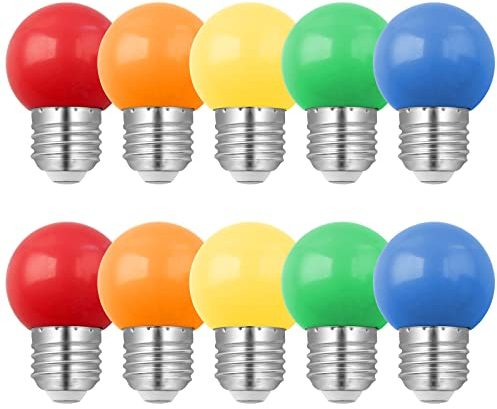 10er Pack Farbige Glühbirnen LED E27 1W, G45 Beleuchtung Glühbirnen, LED Farbige Golf Kugel Glühbirne, Gemischte Farben Rot Grün Blau Orange Gelb, für Hochzeit Halloween Weihnachten Party Bar
