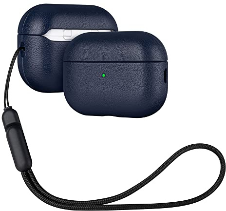 Haobobro Schutzhülle aus Ziegenleder für AirPods Pro 2. Generation – Schutzhülle handgefertigt – Blau
