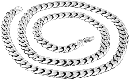 KnSam Edelstahl Panzerkette 60 cm, Männer Halskette Silber Herren Edelstahl Halsketten Breit 15MM Hip Hop Metallkette Lang
