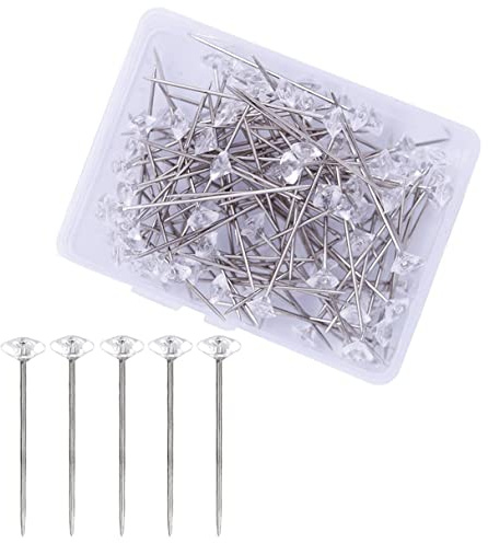 Stecknadeln mit Strasssteinen,100 Stück Dekonadel mit Diamant Blumenstrauß Pins Stecknadeln Lang für Hochzeitsblumen, Knopflöcher,Brautschmuck,Blumenhandwerk mit Kunststoff-Box(38 mm)