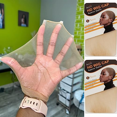BEEOS Skinlike HD Wig Cap, 4 Pieces Invisible and Sheer Breathable Ultra-thin Stretchy Stocking Caps for Lace Front Wigs, Under Wig Cap for Women