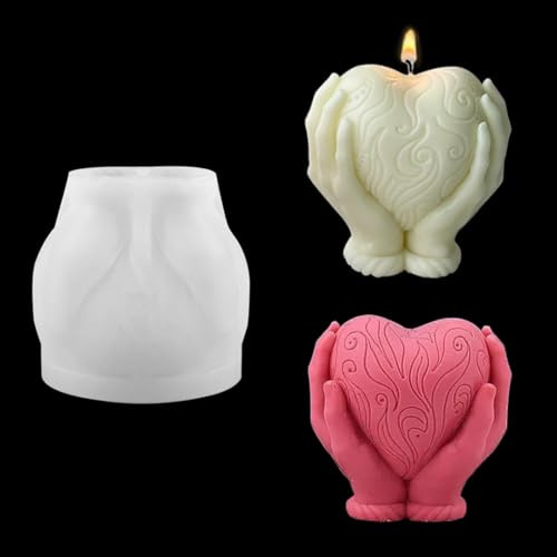 Zayookey Hände Halten Herzform Silikonform, Liebe Herz Epoxidharz Formen, 3D Silikon Seifenform Kerzenform Heart Resin Mold Gießformen für DIY Dekorative Ornamente Kunsthandwerk (Heart Shape)