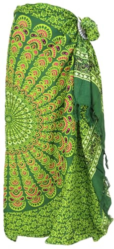 GURU SHOP Bali Sarong Serviette murale, jupe portefeuille, Mandala Paréo, vert, homme/femme, 160 x 115 cm