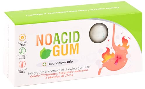 No Acid Gum - integratore alimentare per Acidità di Stomaco, Reflusso, Bruciore, Cattiva Digestione - con Mastice di Chios, Senza zucchero, Senza Lattosio, Senza Glutine (30 Chewing gum Gusto Menta)