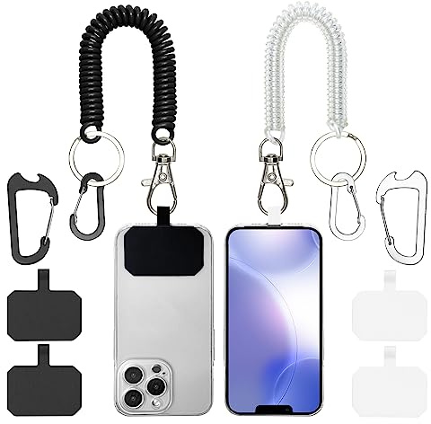 HOTEMIA Phone Tether Lanyard Anti Theft Phone Strap with Carabiner Anti-drop Outdoor Skiing Hiking Cycling fishing Climbing fit iPhone and Most Cell Phone (Black+Transparent)