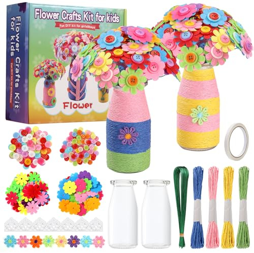 Wisplye Blumen Bastelset für Kinder, Machen Sie Ihre Eigenen Blumenstrauß mit Knöpfen und Filzblumen, DIY Spielzeug Zum Basteln Kit Geschenke für Mädchen, Jungen, 4 5 6 7 8 9 10 Jahre
