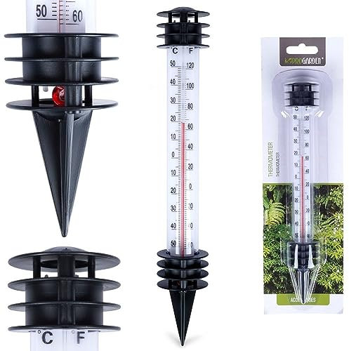 Gartenthermometer Außenthermometer Stabthermometer mit Erdspieß weiß 23 cm