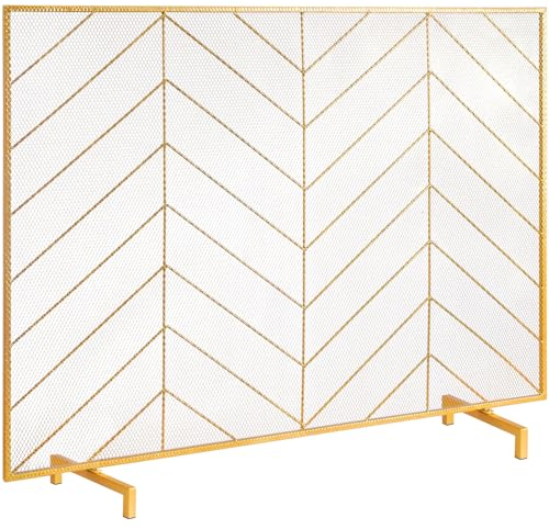 VEVOR Schermo Parascintille d'Oro per Caminetto 1 Pannello Schermo per Stufa da 98x75,8cm, Parascintille per Camino Stufa di Soggiorno Decorazione d'Interni, Pannello Parascintille per Camino Stufa