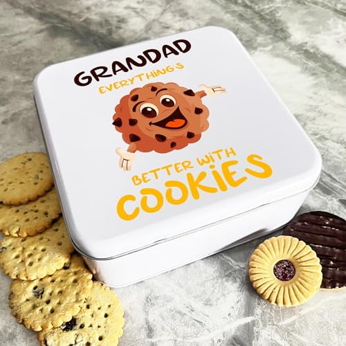 Better With Cookies Grandad Square Personalised Gift Cookies Treats Biscuit Tin Personalised Gift | Custom Gift | Personalized Tin | Cake, Biscuit & Treat Tins | Gift For Her | Gift For Him