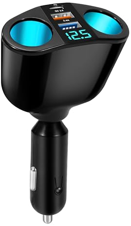 QIMEI-SHOP Auto Ladegerät Zigarettenanzünder Verteiler mit LED Voltmeter Dual USB QC3.0 + 20W PD Port Typ C für Handy Tablet Dash Kamera