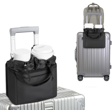 Luggage Cup Holder for Suitcases, Multifunctional Travel Cup Holder, Travel Coffee Mug, Fits Roll on Suitcase Handle, Gifts for Flight Attendants Creative Travel Accessories (Black)