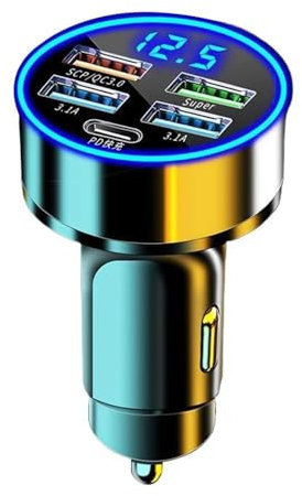 Cargador de Coche, Voltaje 250W Carga rápida, Pantalla LED, 5 Puertos, USB C, Cargador de automóviles, Adaptador para iPhone 12, 13, 14, 15 Pro MAX, Samsung, Cargador USB c, Accesorios Coche