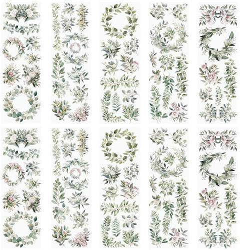 WANDIC 10 Blatt Transfer-Aufkleber, Distress Leaves Decals Bud Flower Aufkleber für DIY Scrapbooking Fotoalben Möbel 30 x 9,9 cm