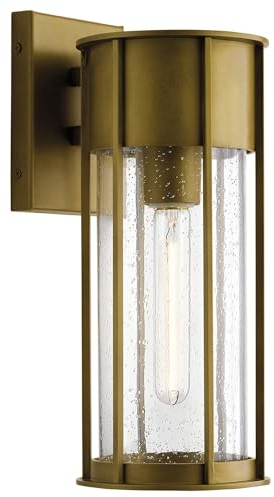 Licht-Erlebnisse Außenwandleuchte Vintage Design H: 37,5 cm B: 15 cm Glas Aluminium IP44 in Messing Antik E27 Wandlampe außen Haus Eingang Außenleuchte Garten