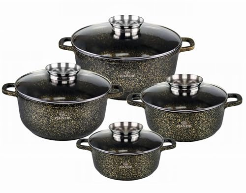 Zilner 8-teiliges Topfset marmoriert-keramisch beschichtet Töpfe beschichtet, Kochtopf Set| Kochgeschirr Set, Topfset induktionsgeeignet ZL 7209