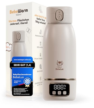 BEBELUX Babyflaschenwärmer – Elektrischer Babymilchwärmer für unterwegs | 36W USB-C Schnellladen | BPA-frei | Perfekte Temperaturregelung | Keimfrei & Auslaufsicher |Langanhaltender Akku (Beige)