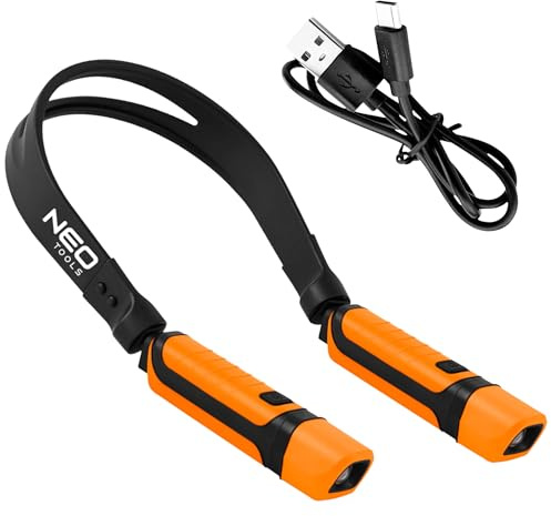 NEO TOOLS Lámpara de cuello LED portátil de 300 lúmenes, incluye cable USB, linternas extraíbles, lámpara de lectura para el cuello, luz de inspección LED, lámpara de cuello para mecánicos de