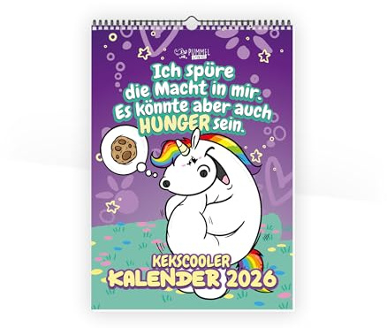 Einhorn Wandkalender 2026 von Pummeleinhorn mit niedlichen Sprüchen I A4 Monatskalender mit Notizfeldern I Glitzermagie für jeden Schreibtisch