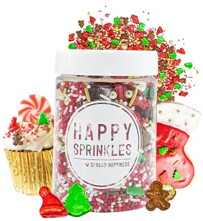 Happy Sprinkles Père Noël Favourite 90 g – Mélange de pépites de chocolat à décorer – Décoration de gâteau de Noël comestible – Convient pour biscuits et gâteaux