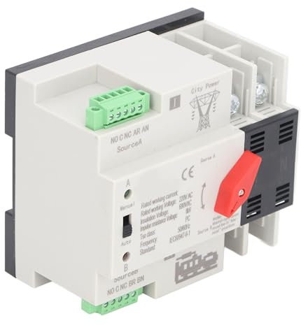Interruptor de Transferencia Automática de Doble Potencia, Controlador de Palanca de Doble Potencia Seguro, Resistente Al Envejecimiento, Alimentación de Red Al Motor, PC a