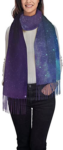 FJQWKLF Winterschal – Universum mit Sternen und Galaxie, interstellar, lange Schals für Damen, warmer Schal mit Quaste, Stola für Damen