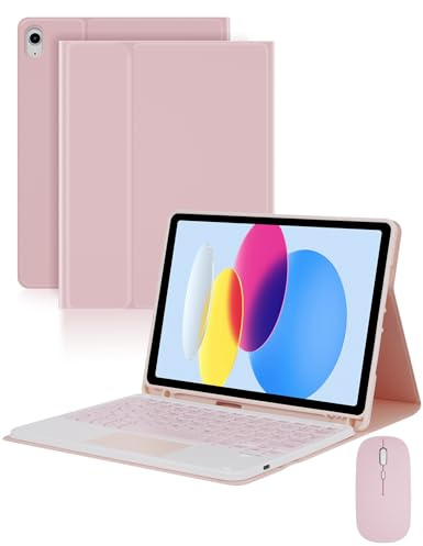 LAMA Keyboard Case with Touchpad and Mouse for iPad A16 11&10th Gen 10.9 | Detachable Touchpad Keyboard Folio Cover with Pencil Holder and Mouse, Adjustable Viewing Angles, Auto Sleep/Wake, UK Layout