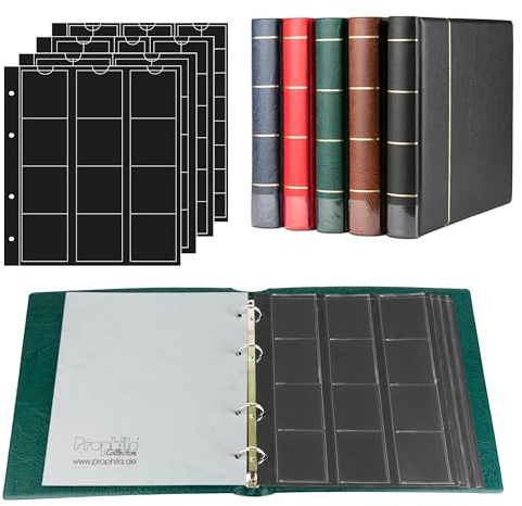Prophila Collection Münz-Album mit 4 Hüllen (Schwarze Zwischenblätter) für 110 Münzen grün