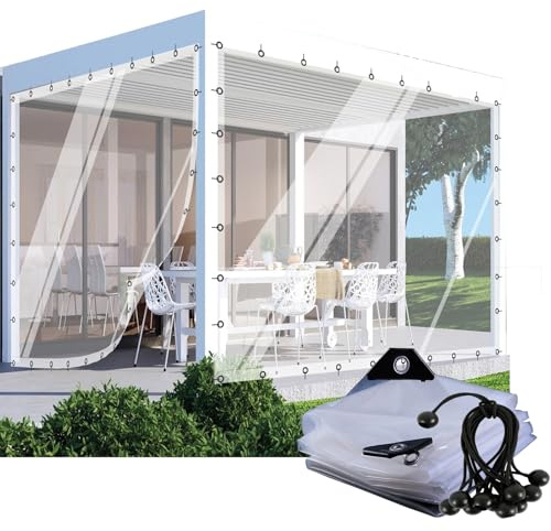 Outdoor Vorhänge Transparent Pergola Pavillon Seitenwände PVC Plane Seitenteile mit Ösen, für Terrasse Veranda Balkon POCHY(2x2.5m)
