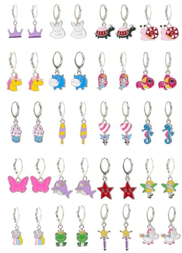 TPZORJX 20 paires Boucles d'oreilles créoles hypoallergéniques pour filles avec breloques Ensemble de petites boucles d'oreilles créoles pendantes mignonnes,Pretend Play Dress up Cadeau Fille