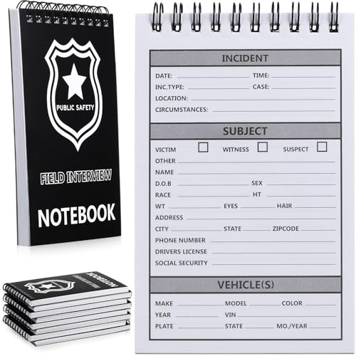 Teling 8 Packs Public Safety Police Field Interview Notebook Report Notepad for Law Enforcement Officer Gifts Ticket Book Notebook Cop Interview Equipment Accessories, 70 Sheets/ 140 Pages