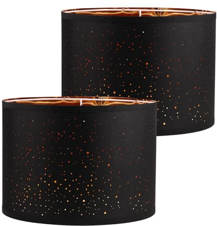 Lampenschirme 2er-Set,Abnehmbarer schwarzer Polyester-Lampenschirm mit goldener Innenseite,33×33×24 cm,Natürliche Trommel-Lampenschirme aus Sackleinen als Ersatz für Tisch- und Stehlampen
