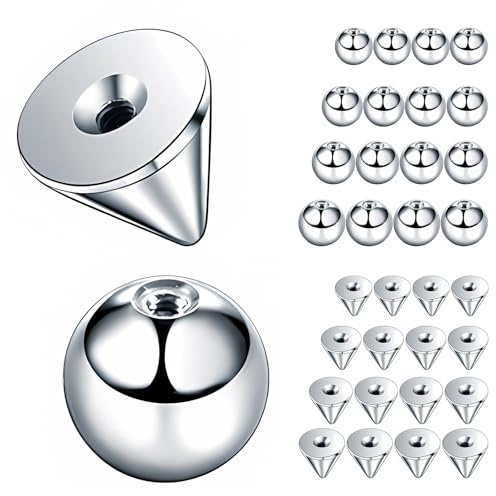 ZWWOGE 32stk Piercing Kugel, 1,6mm Chirurgenstahl Piercing Kugeln, Silber, Bauchnabelpiercing kugel, 3/4/5/6mm Kugel, Piercing Kugel Aufdreher