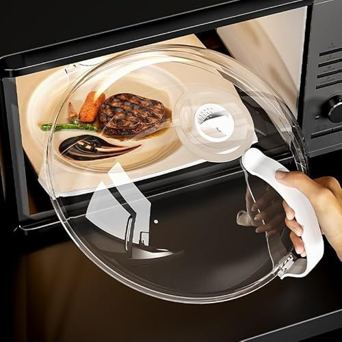 Générique Campana Microonde Campana in Vetro Imitazione Coperchio Microonde Cortile Ciotola con Manico 26x26x10CM Fori di Vapore Regolabili Coperchio Perfetto per Microonde Piccoli e Grandi