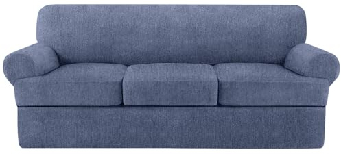Jcones T Cushion Sofa Slipcover 4 Pieces Sofa Covers for T Cushion Couch Soft Sofa Slip Covers Furniture Protector with 3 Individual T Shape Seat Covers (Blue Gray, 3 Cushions)
