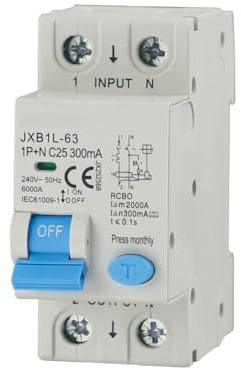 gloca Interruttore Magnetotermico Differenziale 1P+N 300mA 220V 6KA 2 Moduli DIN Classe A (25 Ampere)