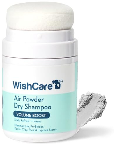 WishCare Air Powder Dry Shampoo for Oily Hair & Scalp - No White Cast & Aerosol - Niacinamide, Probiotics, Kaolin Clay, Rice & Tapioca Starch - Volume Boost, Scalp Refresh & Reset 10gm
