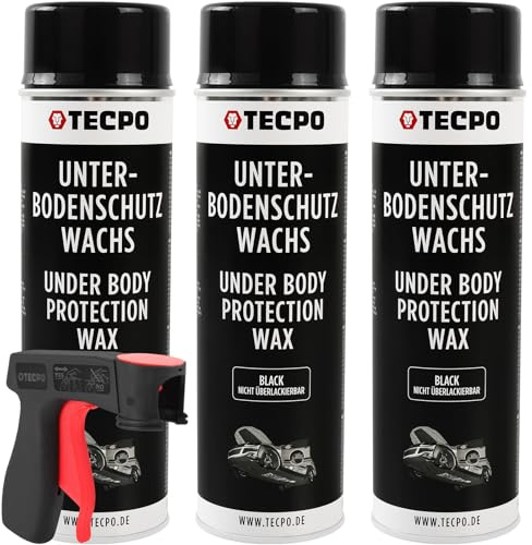 TECPO Cera di protezione per sottoscocca spray, 3 X 500 ml con manico, protezione per carrozzeria, protezione da sassi, cera protettiva antiruggine