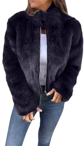 Cocila Veste Courte En Fausse Fourrure Pour Femmes Manteau Cardigan Chaud Et Ouvert Sur Le Devant VêTement D'extéRieur DéContracté à Manches Longues Manteaux (Black Xxxl) Blouson Femme
