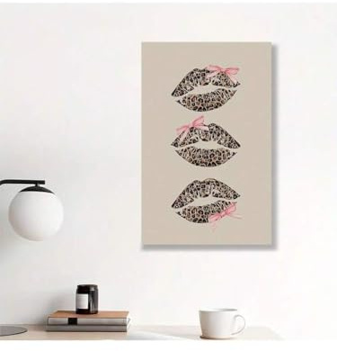 lianyibo Póster vintage con diseño de labios y besos de leopardo lienzo con lazo rosa ideal para decorar dormitorios femeninos apartamentos y dormitorios (70 x 110 cm/sin marco)