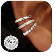 Chriscoco 3Pcs S925 Sterling Silver Ear Cuff No Piercing for Women Adjustable Clip On Earrings Fake Earrings Cartilage Helix Wrap Earring Set Fake Piercings Cuff Earring for Women