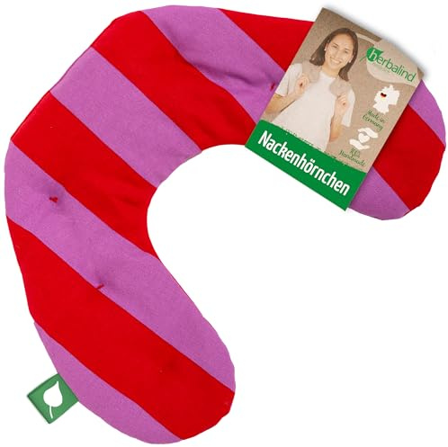 HERBALIND Kirschkernkissen Nackenhörnchen 30x40 cm STRIP - 700gr Kirschkern, 100% Baumwolle – Natürliches Wärmekissen Mikrowelle & Backofen – Handmade in Germany