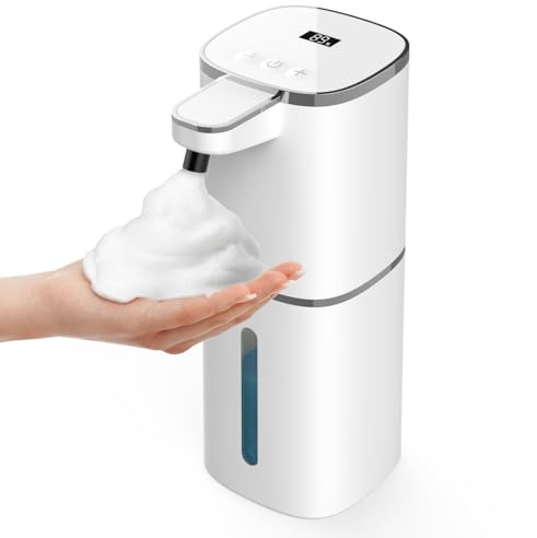 Luxspire Automatic Foaming Soap Dispenser, Touchless Foam Soap Dispenser, Rechargeabled 9 Adjustable Levels & IPX5 Waterproof Wall Mounted 420ml Soap Container for Bathroom, Kitchen and Hotel, White