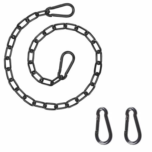 TOP-MAX Cadena colgante resistente de 30 cm, extensor resistente para sillas de huevo de jardín, acero recubierto de negro con 2 clips de mosquetón, extensión segura de hamaca, accesorios de columpio