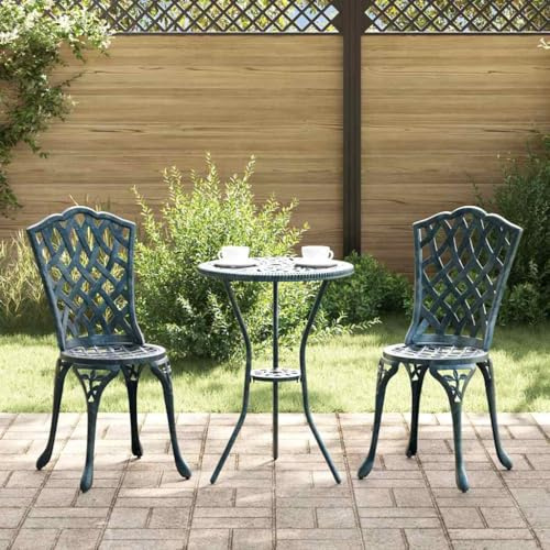 Runheo Gartenstuhl 2er Set Grün, 39x40x87cm Aluminium, Vintage Design, wetterfest, Bequeme Terrassenstühle mit Holzarmlehnen, für Balkon, Garten und Terrasse